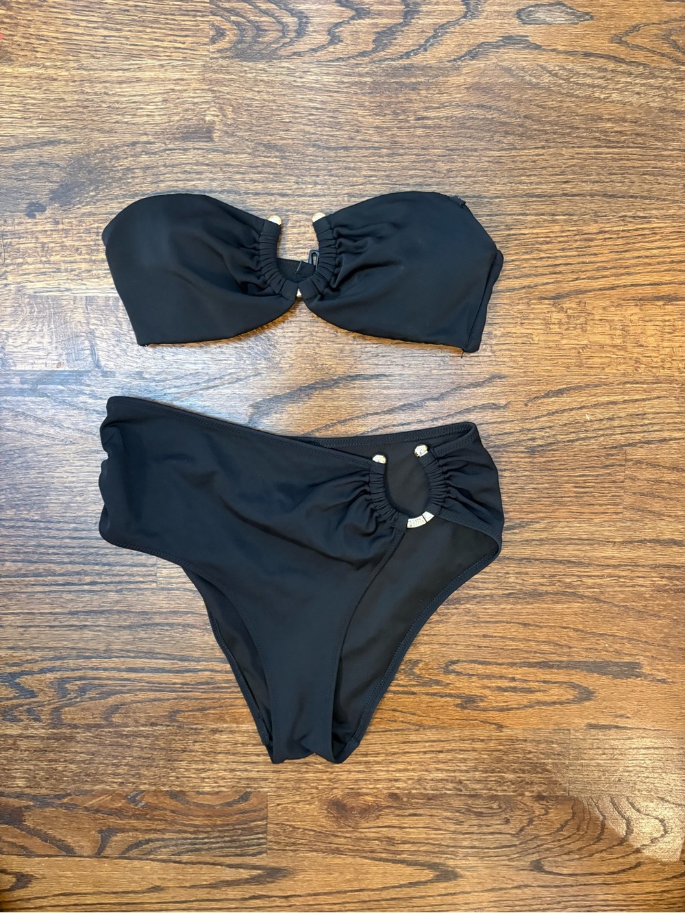 PINK Victoria's Secret Black Bandeau Bikini with Ring Accents XS